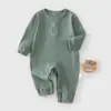 Ropa Nueva de Algodón y Spandex para Bebés para Primavera y Otoño, Mameluco de Manga Larga, Pelele sin Costuras Clase A, Traje de Gateo de Canalé de Color Sólido para Bebés