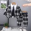 Terno Xadrez Novo 2025 para Meninos Roupas de Bebê Três Peças Primavera & Outono Vestido Estilo Coreano 1-2--3-4 Anos de Idade
