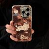 Funda linda de gato marrón con soporte para Apple 17 Pro Max, iPhone 16 con purpurina, 18 con cordón de felpa, 14 funda rígida