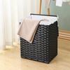 Nova Cesta Dobrável para Roupas Sujas de Plástico com Rattan Sintético Tecido à Mão Cesta de Armazenamento para Quarto Banheiro com Tampa Roupas Sujas com Forro