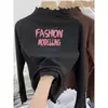 Camiseta Térmica Base com Gola Alta e Babados para Meninas Nova Moda Outono/Inverno 2025 Manga Longa Top Quente Infantil