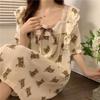 Ins Pijamas estilo coreano feminino verão pequeno floral manga curta gola redonda princesa renda bolha viva solto menina doce