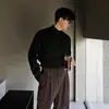 Suéter de Punto de Cuello Alto Medio Estilo Maduro Ligero para Hombre Capa Base Cálida de Invierno Estilo Coreano Moderno Sencillo Casual de Punto