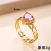 Joia Popular Transfronteiriça em Aço Inoxidável, Anel para Dedo Indicador com Coração Vazado Cravejado de Diamantes, Anel Estiloso e Fashion em Aço Titânio Banhado a Ouro 18K