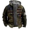 Sudadera con capucha con estampado de bandera estadounidense transfronteriza europea y americana-1 Impresión digital 3D Chaqueta de algodón con forro gris