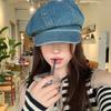 Boina vaquera desgastada lavada para mujer primavera 2024 nuevo retro Azul sombrero octogonal de ala pequeña sombrero de vendedor de periódicos
