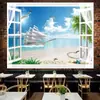 Tapiz de pared con diseño de paisaje de ventana para colgar en la pared, ideal para dormitorio, mesita de noche, decoración del hogar
