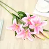 Lírio Simuladp Transfronteiriço 3 Cabeças Multi-Cabeças Atacado Display de Mesa Flor Decorativa Lírio Selvagem Simuladp Buquê de Casamento