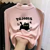 Ropa interior básica de forro polar para niñas para otoño e invierno, camiseta versátil de manga larga, cuello semi-alto, top cálido cepillado para niños mayores