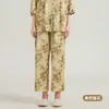 Pantalones de pijama estampados de estilo nacional frescos para mujer, pantalones de pierna ancha cropped finos de seda helada para verano, adecuados para usar al aire libre y en casa