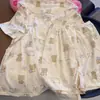 Nuevo pijama de moda para mujer con cuello de muñeca de Rilakkuma, conjunto de verano de manga corta y shorts con ribete de encaje, ropa de estar para niñas