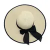 Elegante Sombrero de Sol Plegable de Ala Ancha para Mujer, Sombrero de Paja para Vacaciones en la Costa, Sombrilla de Cúpula con Lazo, Sombrero de Playa