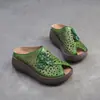 Zapatillas de Verano 2025 Nuevas, Estilo Étnico, Transpirables, con Plataforma Gruesa, Tacón de Cuña, Corte Boca de Pez, Versátiles, Casuales, de Moda, para Mujer