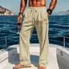 Amazon Transfronteiriça Europa e América Quatro Estações Finos Praia Casual Renda Novos Homens Algodão e Linho Cordão Calça Reta Homens