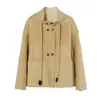 Abrigo de lana de doble cara para mujer, nuevo estilo otoño e invierno, bloques de color, casual, corto, petite, abrigo de tacto de alta gama