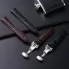 Correa de Reloj de Cuero de Grano Superior con Patrón de Cocodrilo, Hebilla de Mariposa de Doble Cierre, Pestaña de Liberación Rápida, Estilo Retro Artístico