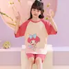 Pijamas de verano para niñas, de algodón peinado, de manga corta, con bonitos dibujos animados, ropa de casa para niños y niñas, de verano.