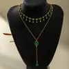 Collar Transfronterizo de Piedra Imitación Esmeralda con un Diseño Versátil y Elegante, Collar de Nudo de Lazo Multicapa, Gargantilla de Corazón con Flor Tachonada de Diamantes para Apilar