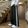 Calça Casual de Três Listras Masculina Primavera Outono Novo Streetwear Americano Calça de Moletom Jovem Marca da Moda Perna Reta Solta Confortável Calça Longa
