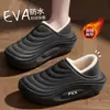 Pantuflas de algodón con plataforma para mujer, aptas para usar en exteriores, zapatos de algodón cerrados con plataforma, para uso en interiores en casa, calidez invernal, pantuflas para hombre