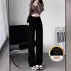 Jeans Rectos Ajustados para Mujer, Tendencia Otoño e Invierno 2025, Versátiles, Nuevos, Forro Polar, Engrosados, Petite, Pantalones Negros de Pierna Ancha