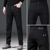 Jeans Negros Puros de Alto Estiramiento para Otoño para Hombre Jóvenes Ajustados Rectos Sueltos Tallas Grandes Pantalones Casuales Gruesos