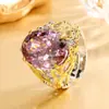 Nuevo Anillo Huabi 2025 Base de Cobre Chapado en Oro Espinela Azul Simulada Corte de Huevo Piedra Principal 13*18