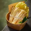 Vajilla estilo hot pot Shanhuansanshanshan, plato de tres crujientes de verduras, plato en forma de barco de hongo enoki con imitación de veta de madera