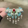 Novo Estilo Chinês Antigo Borboleta Pérola Franja Grampo de Cabelo Lateral Hanfu Acessório de Cabelo Par Clássico Estilo Chinês Clipe Azul Queimado para Mulheres