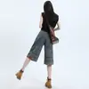Jeans de design americano com perna larga invertida para mulheres, estilo fino de verão, novo modelo 2026, calça cropped reta solta e que afina