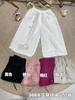 Pantalones Casuales de Lino para Mujer Verano Artístico Retro Holgados Adelgazantes Color Sólido Elegantes Pierna Ancha Ocho puntos Rectos 3669