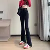 Vaqueros negros deshilachados para mujer, corte entallado, otoño 2023, nuevos pantalones acampanados de cintura alta con efecto herradura adelgazante