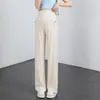 Pantalones de Maternidad de Seda de Hielo Verano Estilo Delgado para Usar Afuera 2026 Modelo Nuevo Sin Soporte Abdominal Talla Grande Cordón Casual Pantalones de Pierna Ancha Ropa de Verano