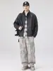 Ropa de Hombre Fengshe / Nueva Chaqueta de Cuero PU para Hombre de Primavera y Otoño, Estilo Retro Americano, Elegante Chaqueta de Cuero para Motociclista con Cuello Alto