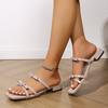 Exportación Transfronteriza Zapatos de Mujer 2025 Verano Nuevo Punta Cuadrada Tacón Grueso Pantuflas Lazo Hebilla de Pedrería Pantuflas de Tacón Bajo