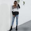 Bai Fen Zhi Yi Amazon Transfronterizo Europeo y Americano Otoño Estampado de Leopardo Patchwork Diseño Manga Larga Cuello Cuadrado Camiseta de Manga Larga