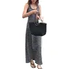 Vestido Regata Listrado de Gola U Slim Fit Estilo Coreano da Moda para Mulheres, Vestido Longo de Verão Off-Shoulder em Forma de Sino, Atacado Transfronteiriço