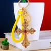Chaveiro de Carro com Cruz de Pérolas em Corda Trançada, Pingente com Argola de Metal para Homens e Mulheres, Presente Criativo Transfronteiriço