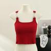 Top corto de tirantes europeo y americano de nicho, con almohadilla en el pecho, diseño de chaleco de una pieza para chica popular, espalda sexy chic de dopamina, corto