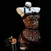 Gato Noturno Mulher-Gato Lingerie Sexy Desejo Puro Top Tubinho Renda Estampa de Leopardo Empregada Tentação Apaixonada Conjunto Modelador Sem Tirar