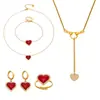 Estilo Ins Europeo y Americano Minimalista Lujo Ligero Esmalte Rojo Corazón Zirconia Colgante Collar Pulsera Aretes Anillo Set