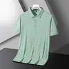 Camisa Polo Sin Costuras de Seda de Hielo para Hombre Verano Solapa Manga Corta Ligera Transpirable Casual de Negocios Color Sólido Elástica Media Manga
