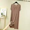 Nuevo vestido de verano de manga corta para tallas grandes, camisón de pijama de longitud media, vestido largo para mujer, vestido base ligero, talla extragrande