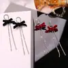 Pendientes Elegantes de Lazo de Terciopelo de Alta Calidad 2024 Nuevos Pendientes con Pasador de Plata Pendientes Largos con Borlas de Nicho para Mujer