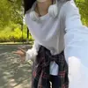 Camiseta de Manga Larga de Algodón Puro para Mujer, Primavera 2026, Talla Grande, Top Interior Adelgazante, Camisa Básica Blanca Simple