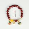 Rosario de cinabrio natural pulsera de la suerte de tres bocas de bestia dorada familiar para hombres y mujeres pulsera artística de la suerte de arena púrpura y dorada