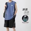 Traje Casual de Verano para Hombre Chaleco sin Mangas de Seda Helada Traje de Dos Piezas Deportivo Guapo Chaleco para Exterior Pantalón Cinco Puntos Traje
