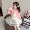 Conjunto de Ropa de Primavera para Niñas 2026 Nuevo Suéter Cardigan Vestido en Capas Vestido Infantil Vestido de Bebé para Primavera y Otoño Falda de Princesa