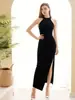 Elegante Vestido de Noche Estilo Socialité Sexy de Cintura Alta Adelgazante con Abertura Vestido Largo Modelo Nuevo Verano 2026