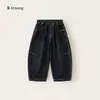You Bao Roupa Infantil Primavera e Outono Novo Jeans Infantil Cor Sólida Versátil Calças Longas para Crianças Grandes Calças Largas para Meninos Tendência